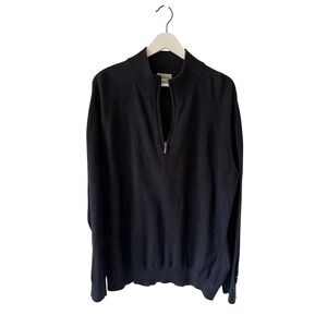 LL Bean Mens XL Black Cotton Cashmere Quarter Zip Pullover Sweater 275298